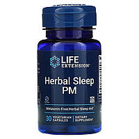 Снотворное Life Extension, Herbal Sleep PM, 30 вегетарианских капсул - Оригинал