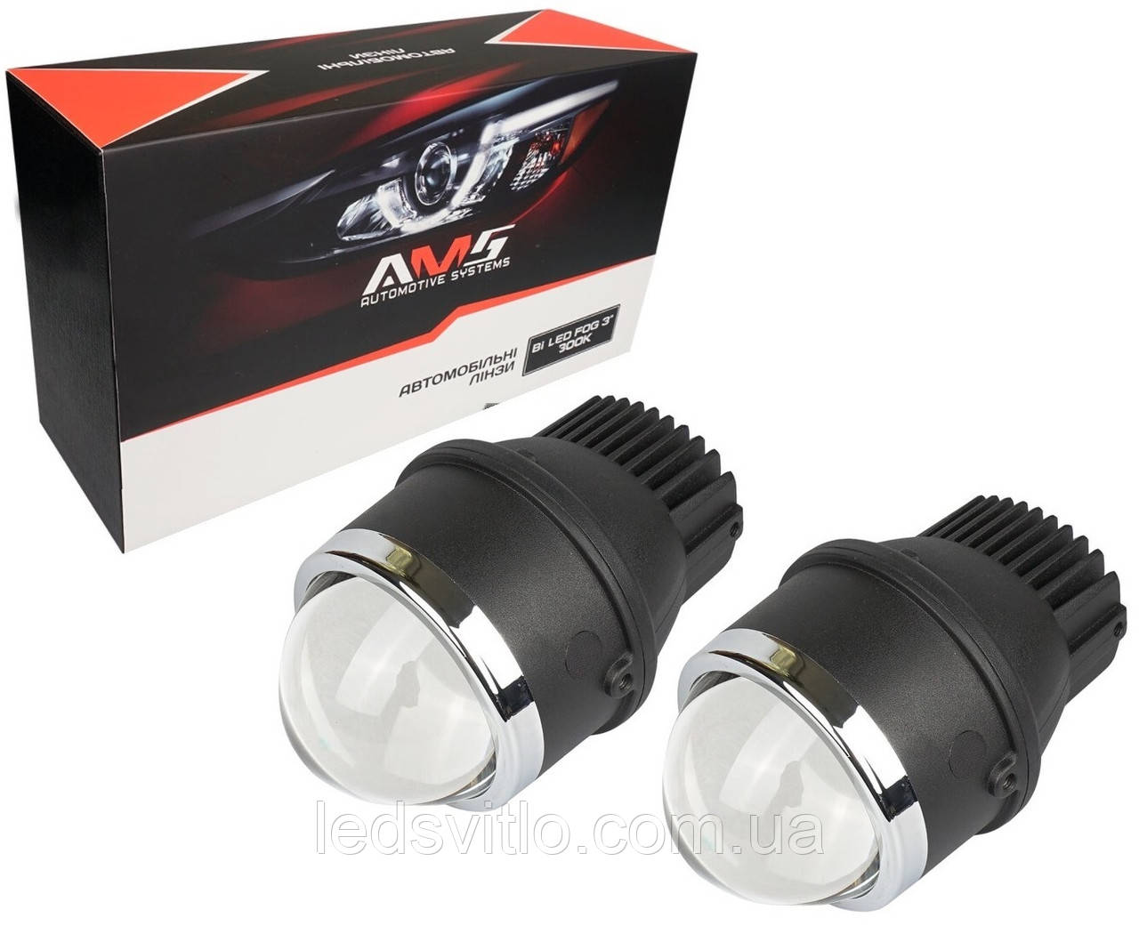 Автомобільні протитуманні лінзи AMS Bi-LED FOG 3" 3000K Світлодіодні фари, комплект 2шт