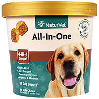 Вітаміни для собак NaturVet, All-In-One, Daily Essentials + 4-In-1 Support, For Dogs, 60 Soft Chews, 8.4 oz (240 g), оригінал.