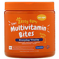 Витамины для собак Zesty Paws, 5-in-1 Multivitamin Bites, добавка для собак с ароматизатором «Арахисовая