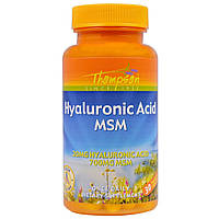 Гиалуроновая кислота Thompson, Hyaluronic Acid MSM, 30 Vegetarian Capsules - Оригинал