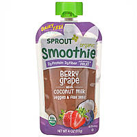 Детское пюре Sprout Organic, Smoothie, Berry Grape with Coconut Milk, Veggies & Flax Seed, 4 oz ( 113 g) -