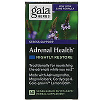 Препарат на основе трав Gaia Herbs, Adrenal Health, ночное восстановление, 60 растительных капсул Phyto-Caps -