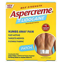 Aspercreme, Обезболивающий пластырь с 4% лидокаином, максимальная сила, без отдушек, 5 пластырей (10 см x 14