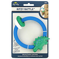 Itzy ritzy, Ritzy Rattle, силиконовый прорезыватель с погремушкой, для детей от 3 месяцев, динозавр, 1