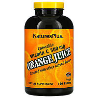 Nature's Plus, Апельсиновый сок, жевательный витамин C, 500 мг, 180 таблеток - Оригинал
