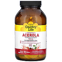 Country Life, ацерола в жувальної формі, комплекс вітамін А C, зі смаком ягід, 500 мг 90 жувальних таблеток, оригінал. Доставка