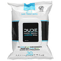 Dude Products, Очищающие салфетки для лица и тела, без отдушек, 30 салфеток - Оригинал