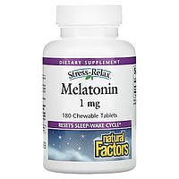 Natural Factors, Stress-Relax, мелатонин, 1 мг, 180 жевательных таблеток - Оригинал