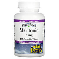 Natural Factors, Stress-Relax, мелатонин, 3 мг, 180 жевательных таблеток - Оригинал