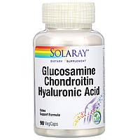 Solaray, глюкозамин, хондроитин и гиалуроновая кислота, 90 растительных капсул - Оригинал