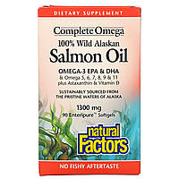 Natural Factors, 100% жир дикого аляскинского лосося, 1300 мг, 90 капсул Enteripure - Оригинал