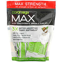 Coromega, Max High Concentrate Omega-3 Fish Oil, Coconut Bliss, 90 выжимок, 2,5 г каждый - Оригинал