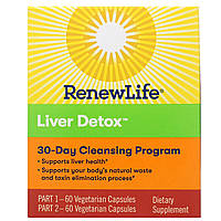 Renew Life, Targeted, Liver Detox, программа очищения органов, 120 растительных капсул, 2 флакона, 30-дневная