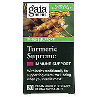 Gaia Herbs, Turmeric Supreme, поддержка иммунитета, 20 жидких растительных капсул - Оригинал