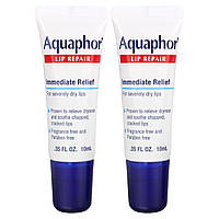 Aquaphor, Lip Repair, немедленное облегчение, без отдушек, 2 тюбика по 10 мл (0,35 жидк. Унции) - Оригинал