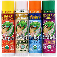 Badger Company, органические классические карандаши-бальзамы для губ, синяя коробка, 4 карандаша-бальзама, 4,2