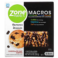 ZonePerfect, MACROS Bars, кексы с шоколадной крошкой, 5 батончиков, 50 г (1,76 унции) - Оригинал