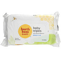 Burt's Bees, Детские влажные салфетки с алоэ и витамином Е, для чувствительной кожи, 72 салфетки - Оригинал