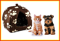 Мягкий домик будка для собак и кошек Pet Hut,лежанка для животных,домик для домашних питомцев Коричневый spn