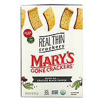 Mary's Gone Crackers, Real Thin Crackers, оливковое масло и черный перец, 142 г (5 унций) - Оригинал