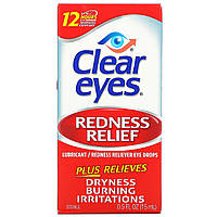 Clear Eyes, Redness Relief, Глазные капли смазывающее / снимающее покраснение, 0,5 жидких унций (15 мл) -
