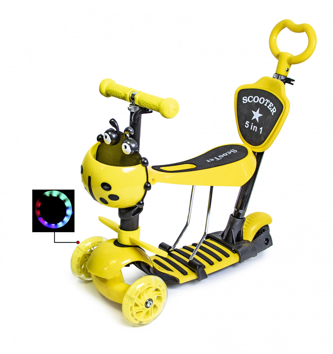 Дитячий самокат Scooter 5in1 з кошиком "Божа корівка" жовтий UB арт. 1058
