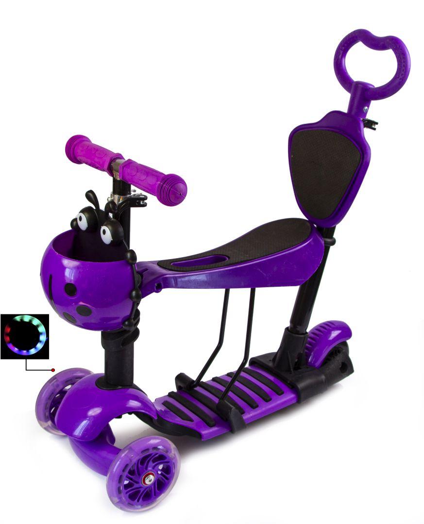 Дитячий самокат Scooter 5in1 з кошиком "Божа корівка" фіолетовий UB арт. 899
