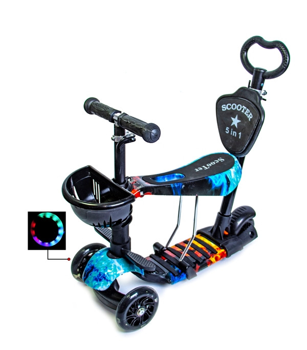 Дитячий самокат Scooter 5in1 з светящими колесами "Fire and Ice" UB арт. 1061