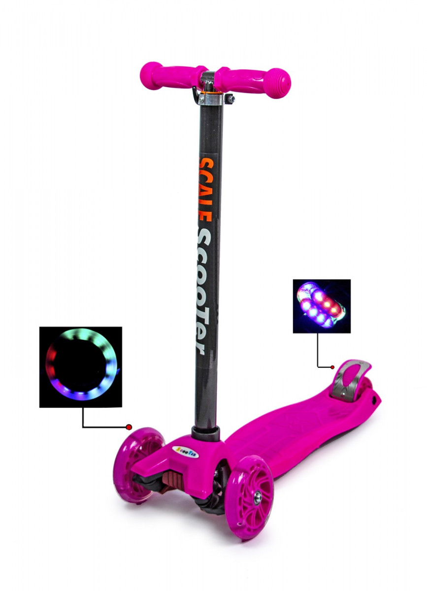 Дитячий самокат з светящими колесами Scooter MAXI малиновий UB арт. 934