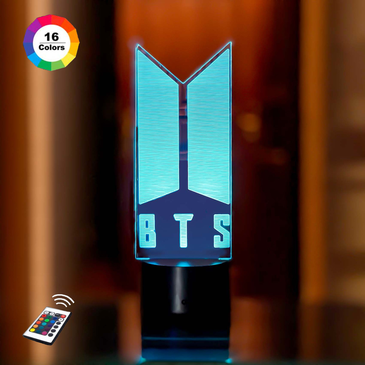 3D нічник "BTS" (ВОЛІЧНЕ ЗОБРАЖЕННЯ)+ пульт ДК + мережевий адаптер + батарейки (3ААА)  3DTOYSLAMP, фото 1