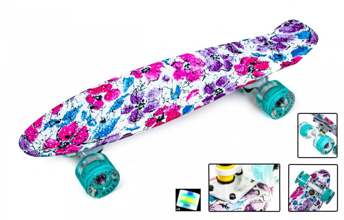 Пенні борд (скейтборд) з світяться колесами Penny Board "Fish" Blossom UB арт. 5331