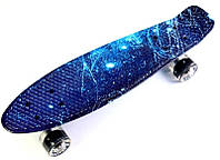 Детский пластиковый пенниборд скейтборд Penny Board с принтом Universe и светящимися колесами до 85 кг Art1596