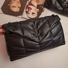 Жіноча шкіряна сумка в стилі Yves Saint Laurent Lou Lou Puffer 35 см (Ів Сен Лоран) чорна