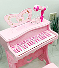 Дитячий синтезатор-піаніно на ніжках 6626 зі стільчиком і мікрофоном 37 клавіш рожевий**, фото 3