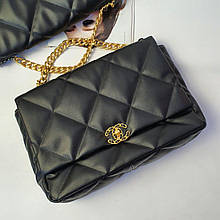 Жіноча шкіряна сумка в стилі (Chanel 19) Шанель 19 чорна розмір 35 см