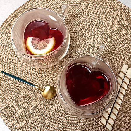 Набір чашок з сердечками 250 мл 2 шт Ardesto, чашки з подвійними стінками, фото 1