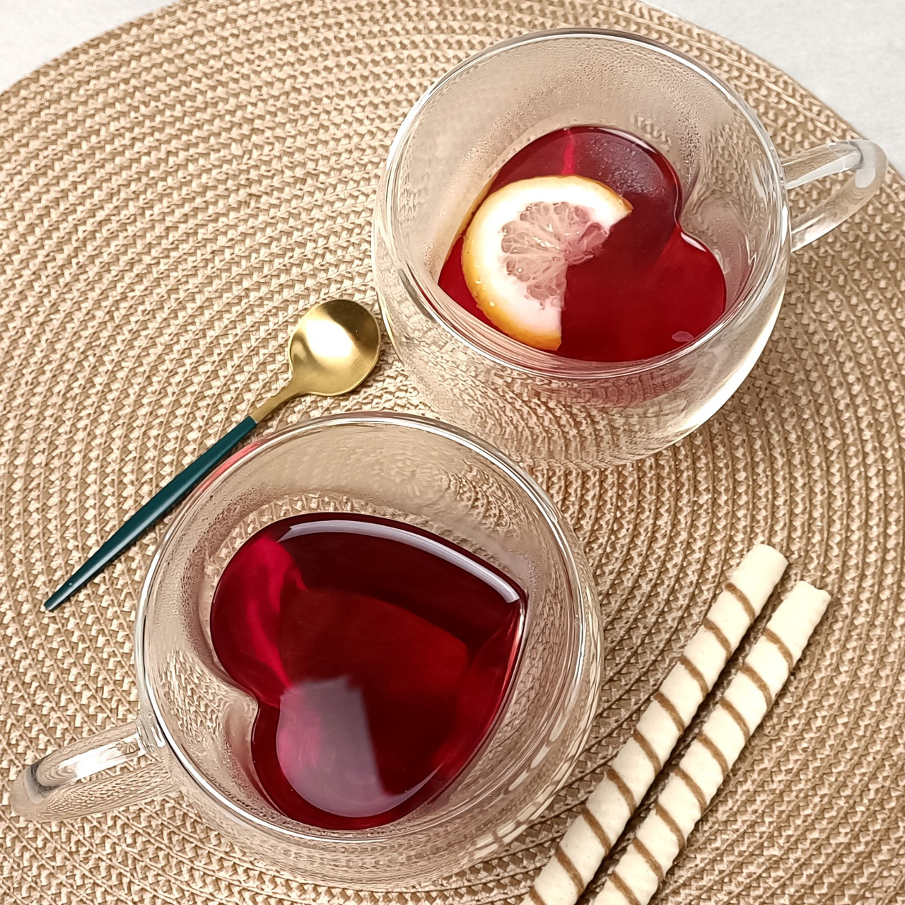 Набір чашок з серцем всередині 300 мл 2 шт Ardesto, чашки з подвійними стінками