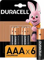 Минипальчиковые батарейки ААА DURACELL MN2400 AAA 6 шт., щелочные, мизинчиковые, дюрасель