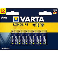 Мініпальчикові батарейки ААА VARTA LONGLIFE ALKALINE AAA 10 шт., лужні, мізинчикові, варта