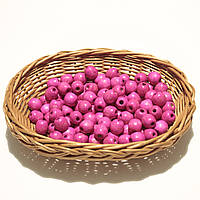 Дерев'яні намистини 13мм (100шт в упаковці) яскраво рожевого кольору