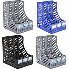 Лоток для паперу вертикальний 618 (А-875) (3 секції, пластик) Чорний, сині, сірі