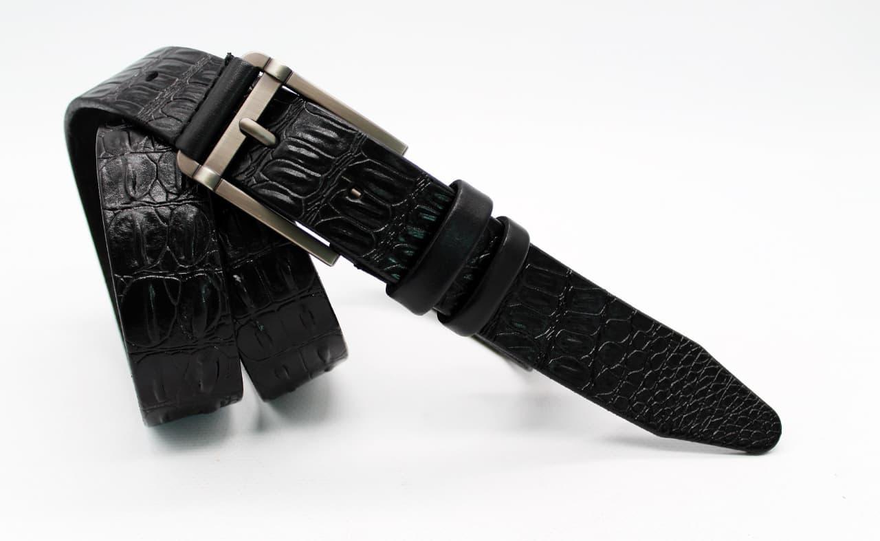 Шкіряний ремінь чорний крокодил 3,5 см
