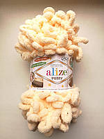 Пряжа Alize Puffy Ализе Пуффи цвет желтый ваниль 742 для вязания без спиц руками с петельками петлями
