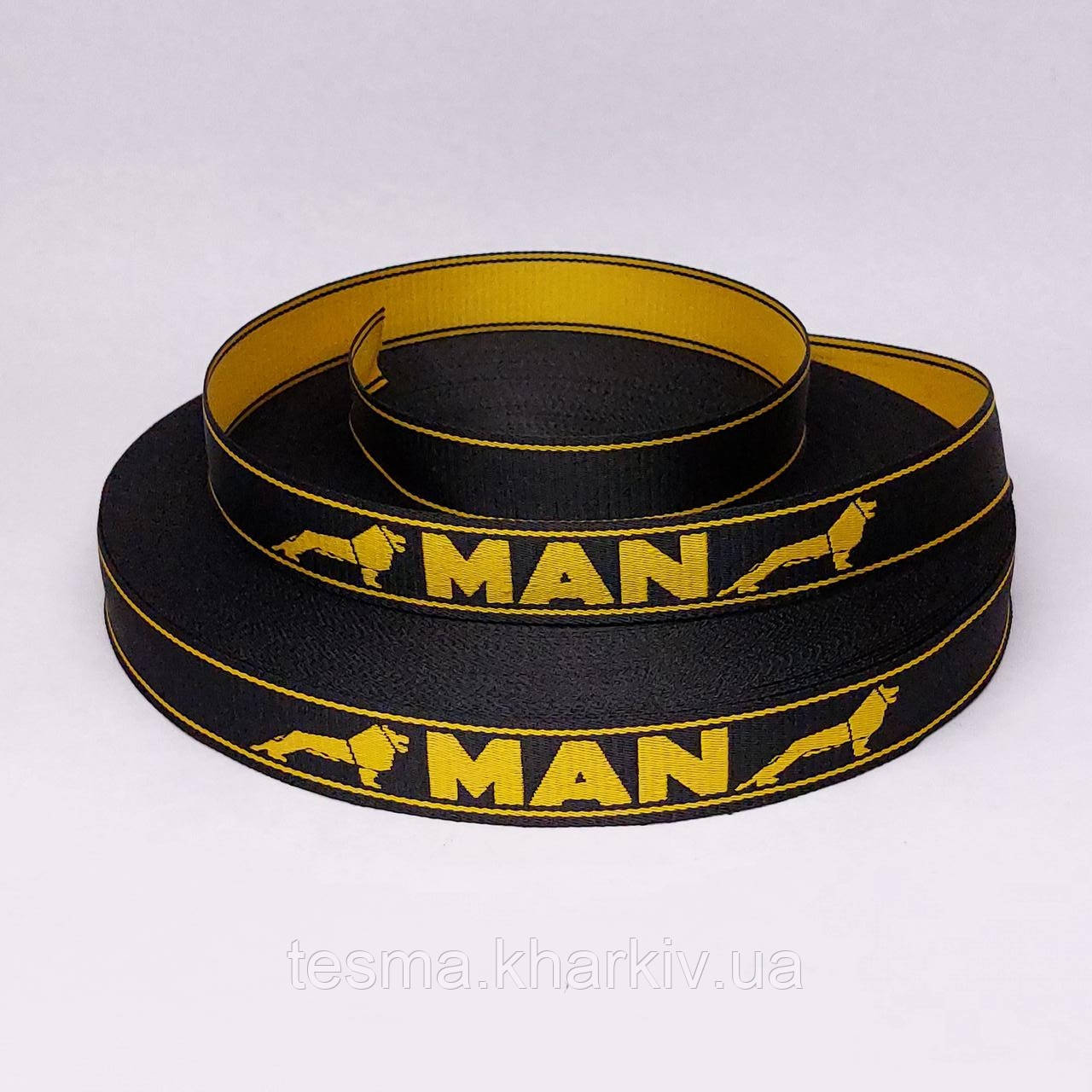 Стрічка з логотипом "MAN", ширина 25 мм чорна/жовта