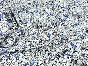 Тканина штапель, 100% віскоза. Квіткова поляна на блакитно-сірому фоні №1403