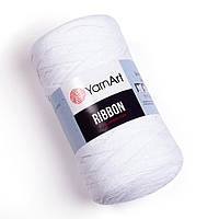 Yarnart RIBBON (Рибон) №751 белый (Пряжа полухлопок, нитки для вязания)