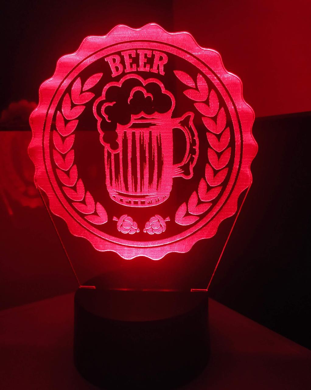 3d-світильник Келих пива, 3д-нічник, кілька підсвіток (на пульті), подарунок для пивовара пивомана, фото 1