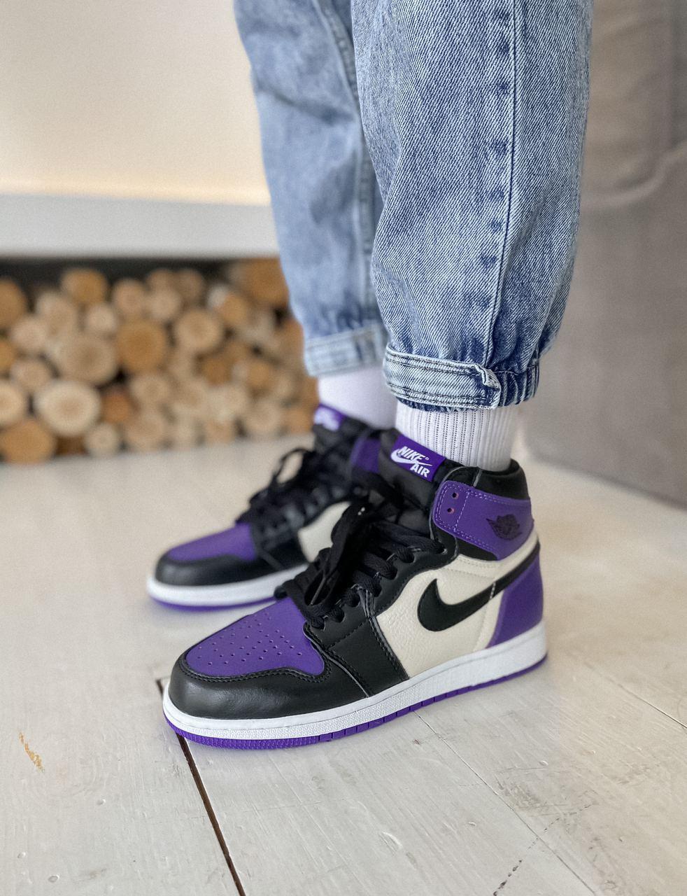 Чоловічі / жіночі кросівки Nike Air Jordan 1 High Retro Black Violet White | Найк Аір Джордан 1 Фіолетові