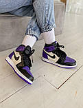 Чоловічі / жіночі кросівки Nike Air Jordan 1 High Retro Black Violet White | Найк Аір Джордан 1 Фіолетові, фото 4